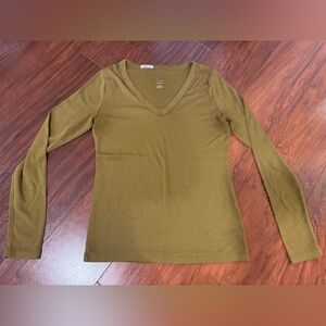 Olive Green V-Neck Women's Top
